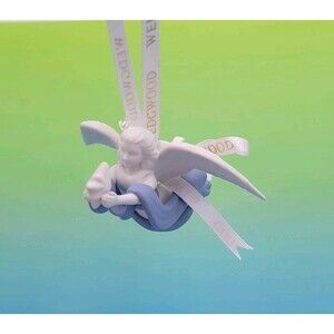 Wedgewood porcelain "Angel with a Star" Ornament with Box Blue/White
